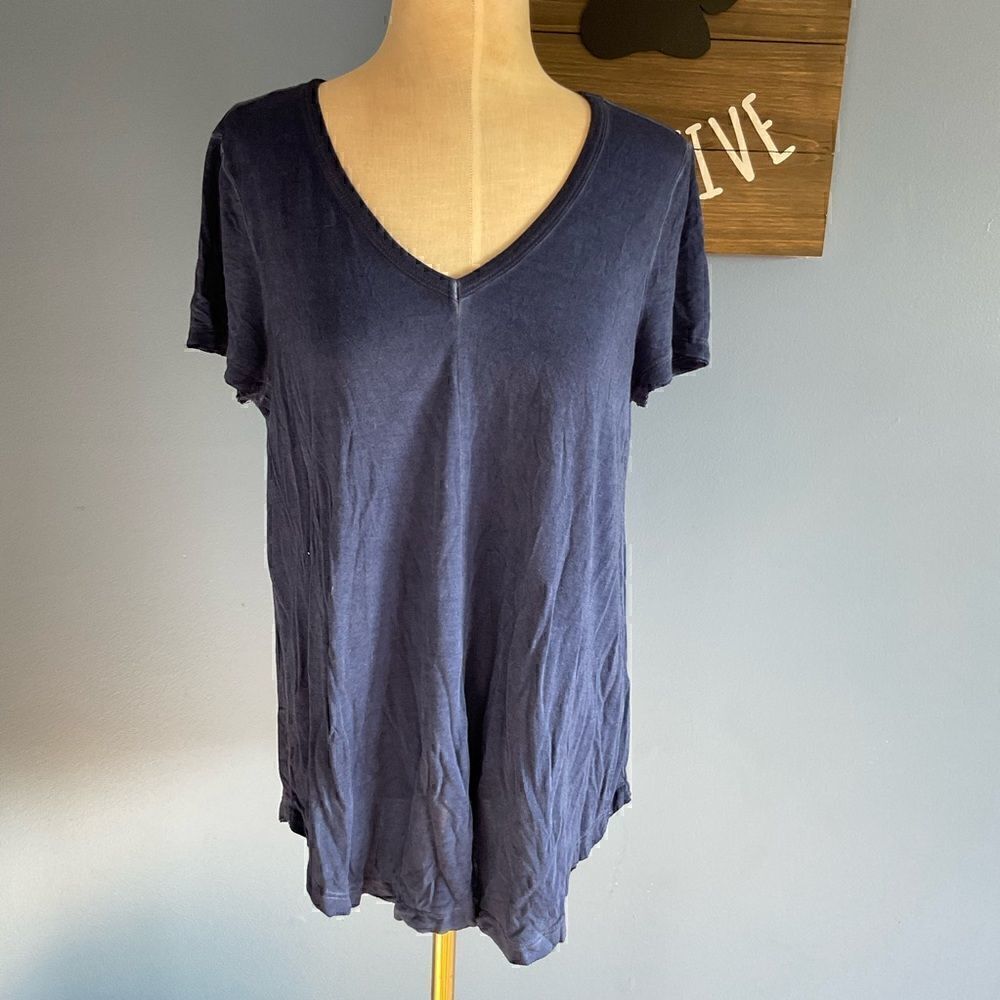 Cable & Gauge Blue V-Neck Burnout Relax Short Sleeve Tee T-Shirt- L